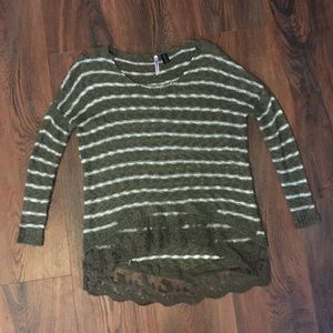 Stripped Sweater With Lace Details